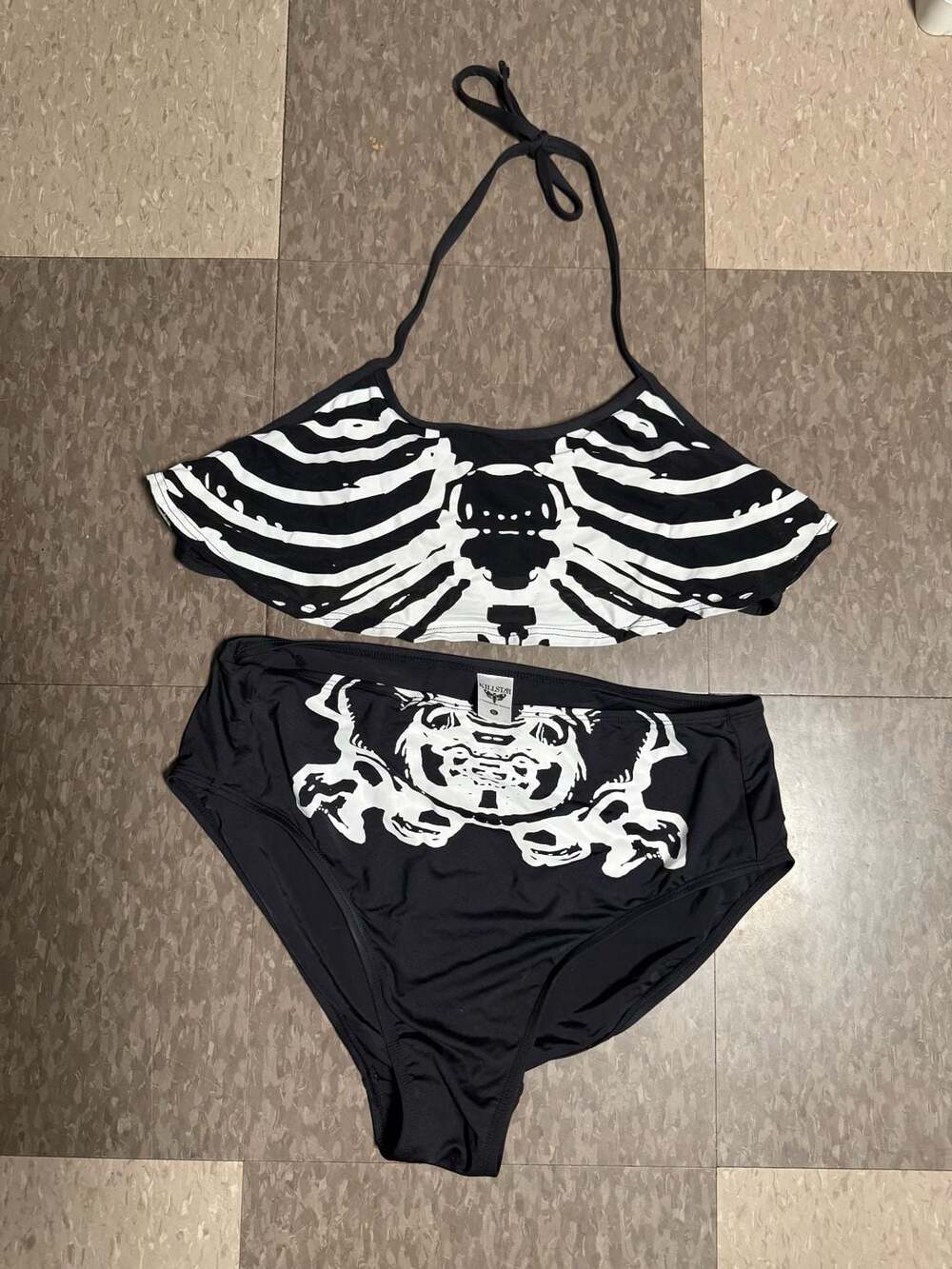 XL new Killstar Rib-Cage Bad Bones Skeleton Ruffle Bikini Set